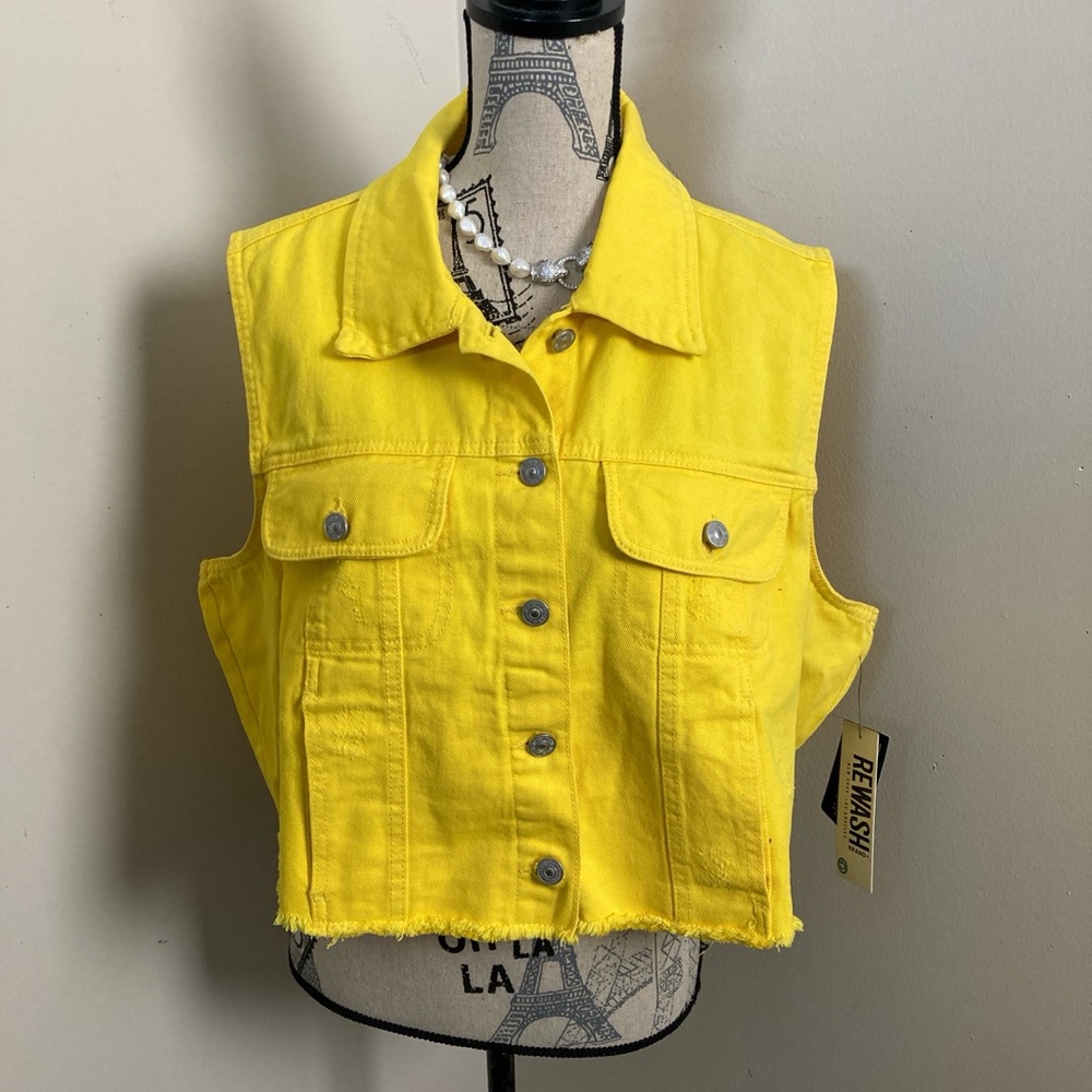 Rewash Bright Yellow Denim Sleeveless Frayed Edges Jacket